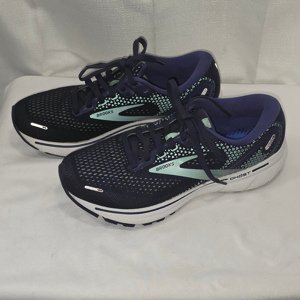 Brooks Ghost 14 Women Running Shoes Navy Blue Teal Size 10